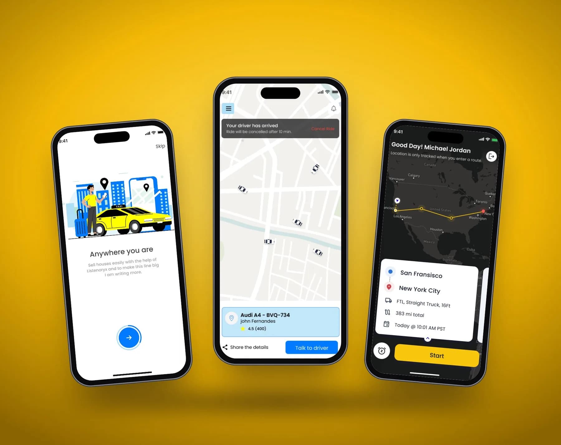 ICE rider app screens next to the driver app