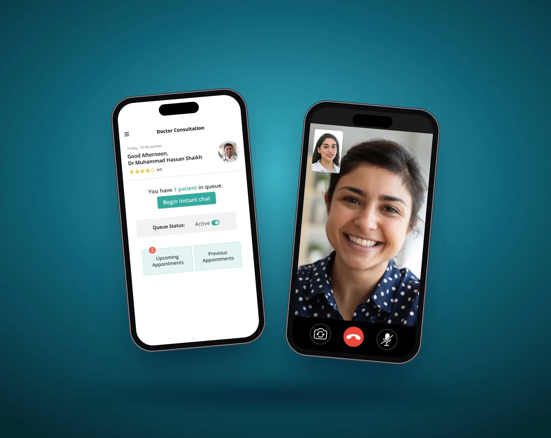 Dawaai Doctor app: consultation queue and a video call