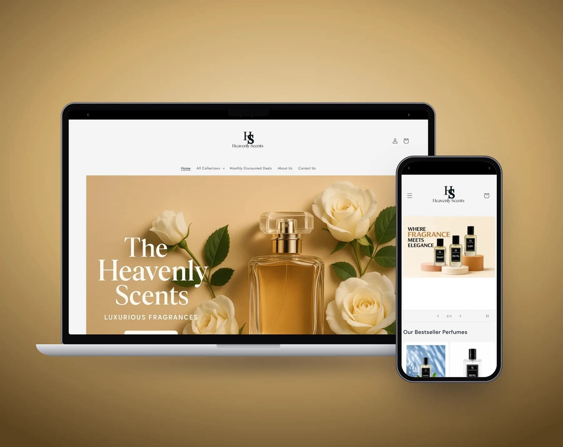 The Heavenly Scents store on a laptop next to the mobile site